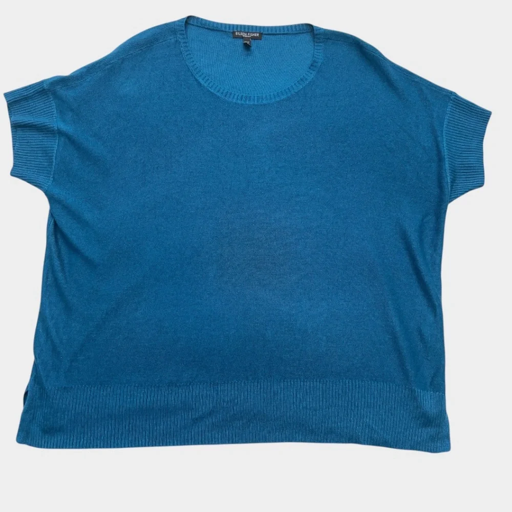 Eileen Fisher Woman Sweater Womens 1X Blue Tencel‎ Merino Oversized Tunic Knit
